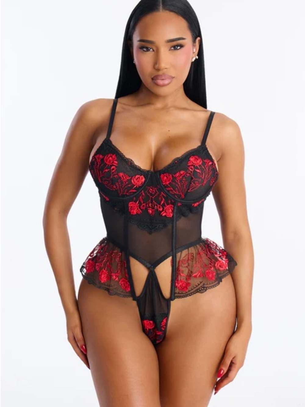 💲 NWT SMALL Red Floral Teddy LINGERIE